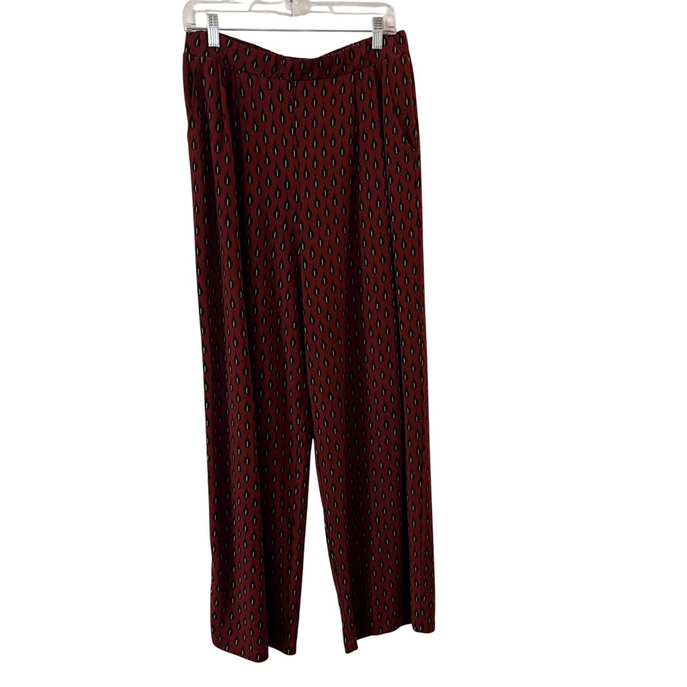 Garnet Hill Women's Medium Red Print Elastic Waist Pull On Casual Pants